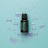 dōTERRA Balance Mischung 15ml – Flasche von oben mit türkisem Hintergrund und Wassertropfen | doTERRA