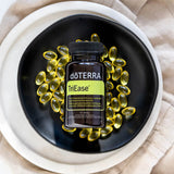 dōTERRA TriEase Nahrungsergänzung 60ct Softgels in schwarzer Schüssel Aufsicht | doTERRA